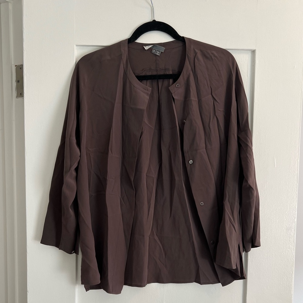 Slate Gray Vince slim banded silk shirt